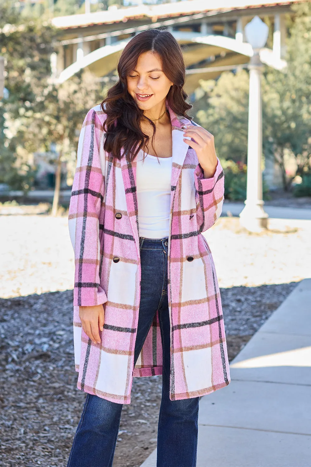 Double Take Full Size Plaid Button Up Lapel Collar Coat sold by Unique Kulture