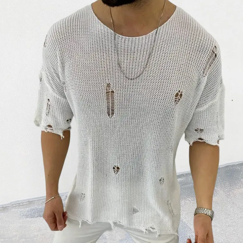 Men's Distressed Round Neck Knit Top sold by Unique Kulture product image thumbnail 4