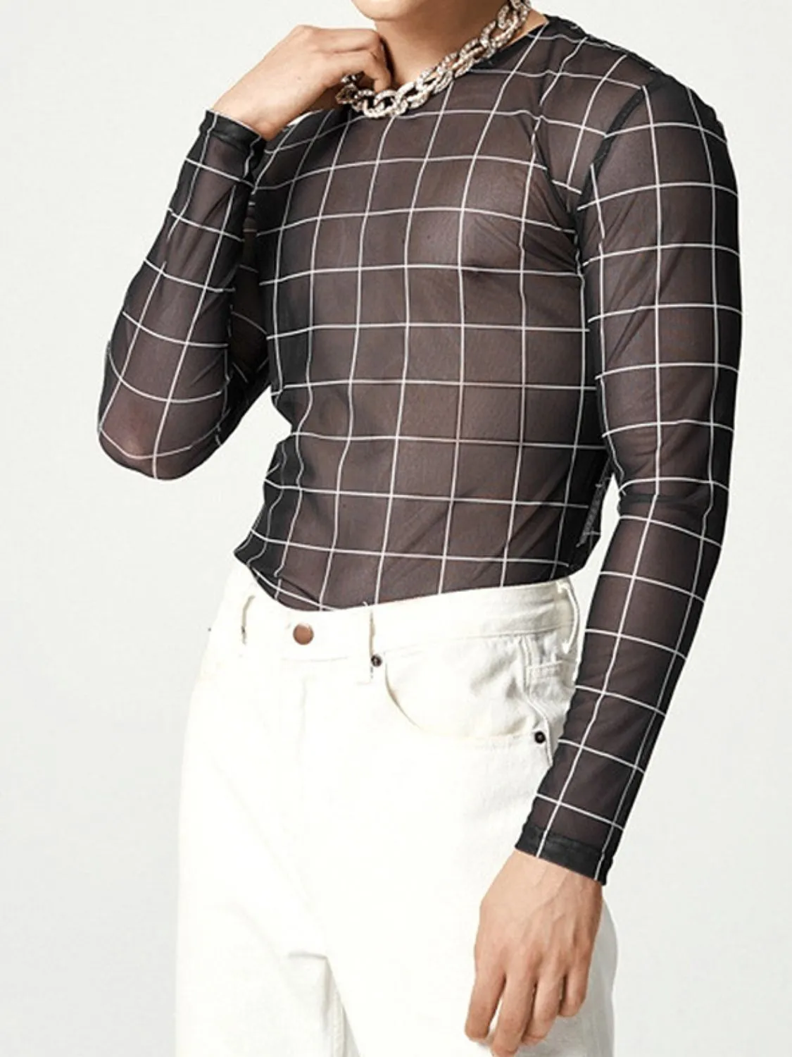 Men's Full Size Plaid Round Neck Long Sleeve Top Plus Size sold by Unique Kulture product image thumbnail 4