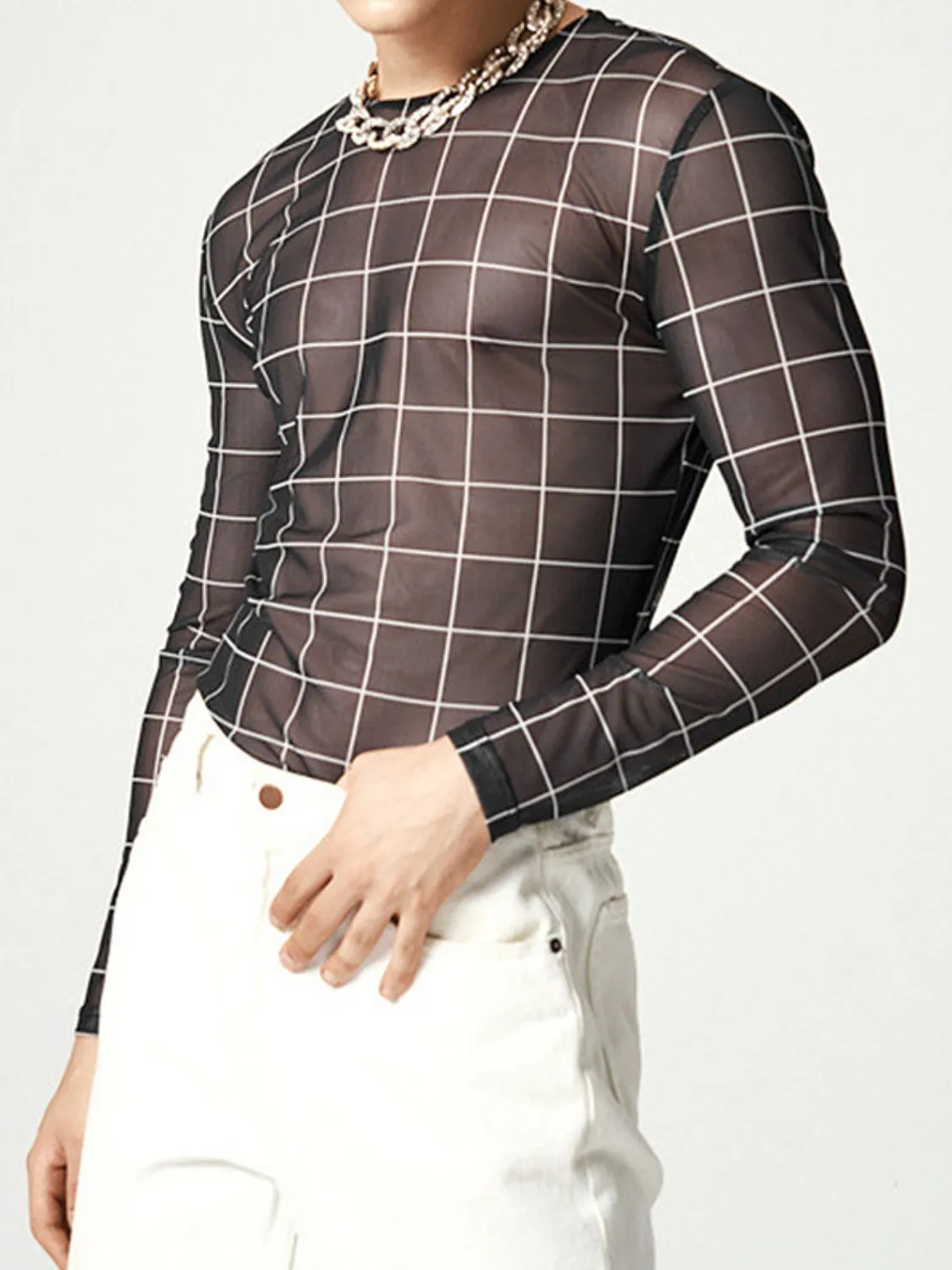 Men's Full Size Plaid Round Neck Long Sleeve Top Plus Size sold by Unique Kulture product image thumbnail 2