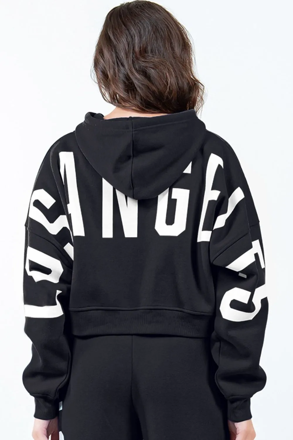 American Bazi Letter Graphic Long Sleeve Drawstring Cropped Hoodie sold by Unique Kulture