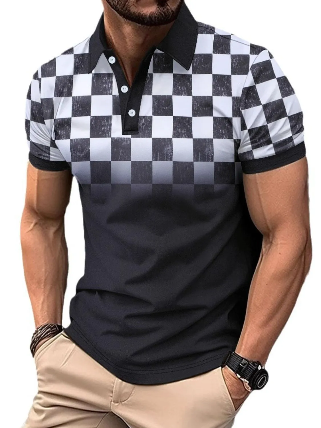 Men's Full Size Collared Checkered Short Sleeve Polo Plus Size sold by Unique Kulture product image thumbnail 3