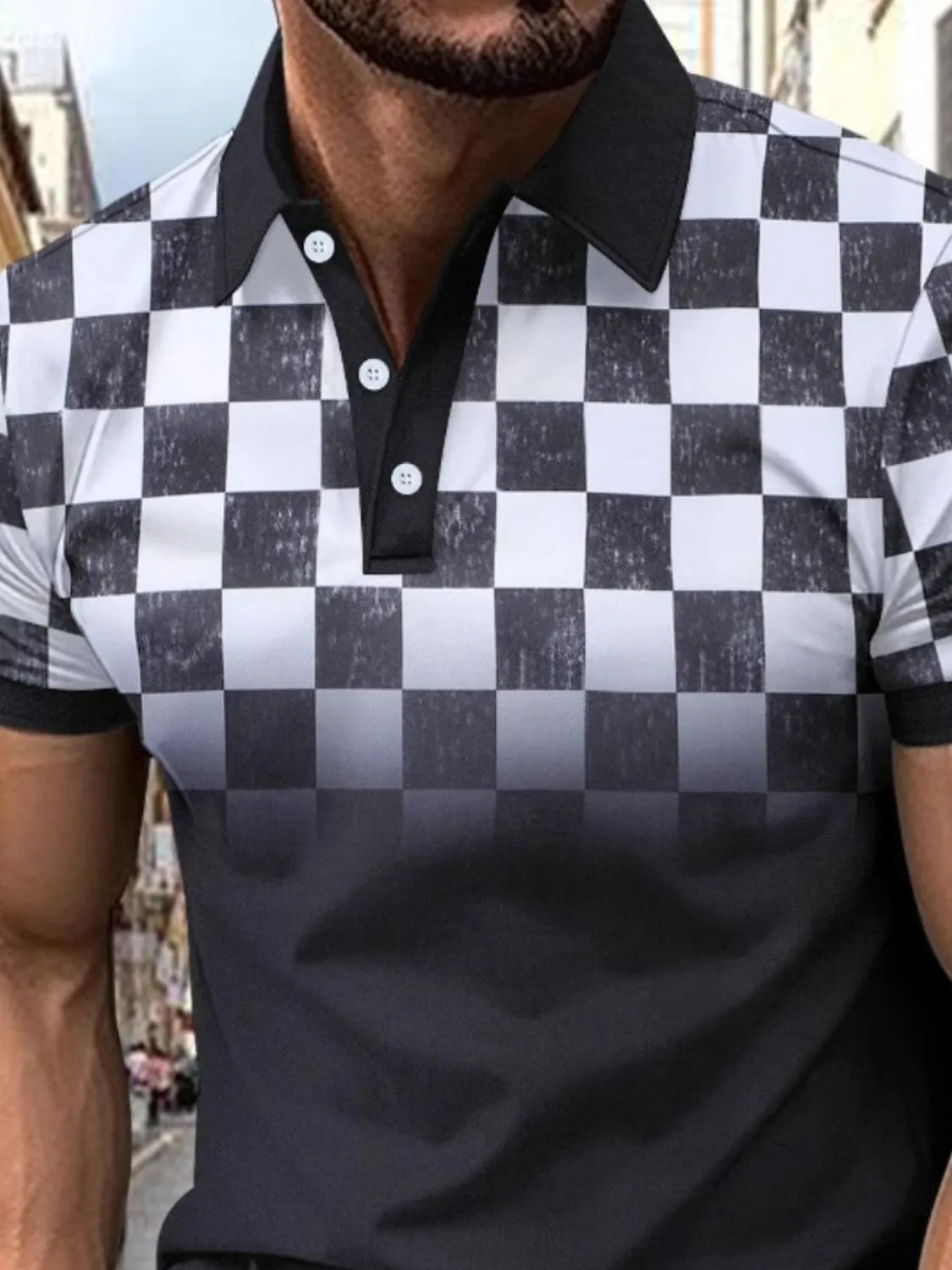 Men's Full Size Collared Checkered Short Sleeve Polo Plus Size sold by Unique Kulture product image thumbnail 2