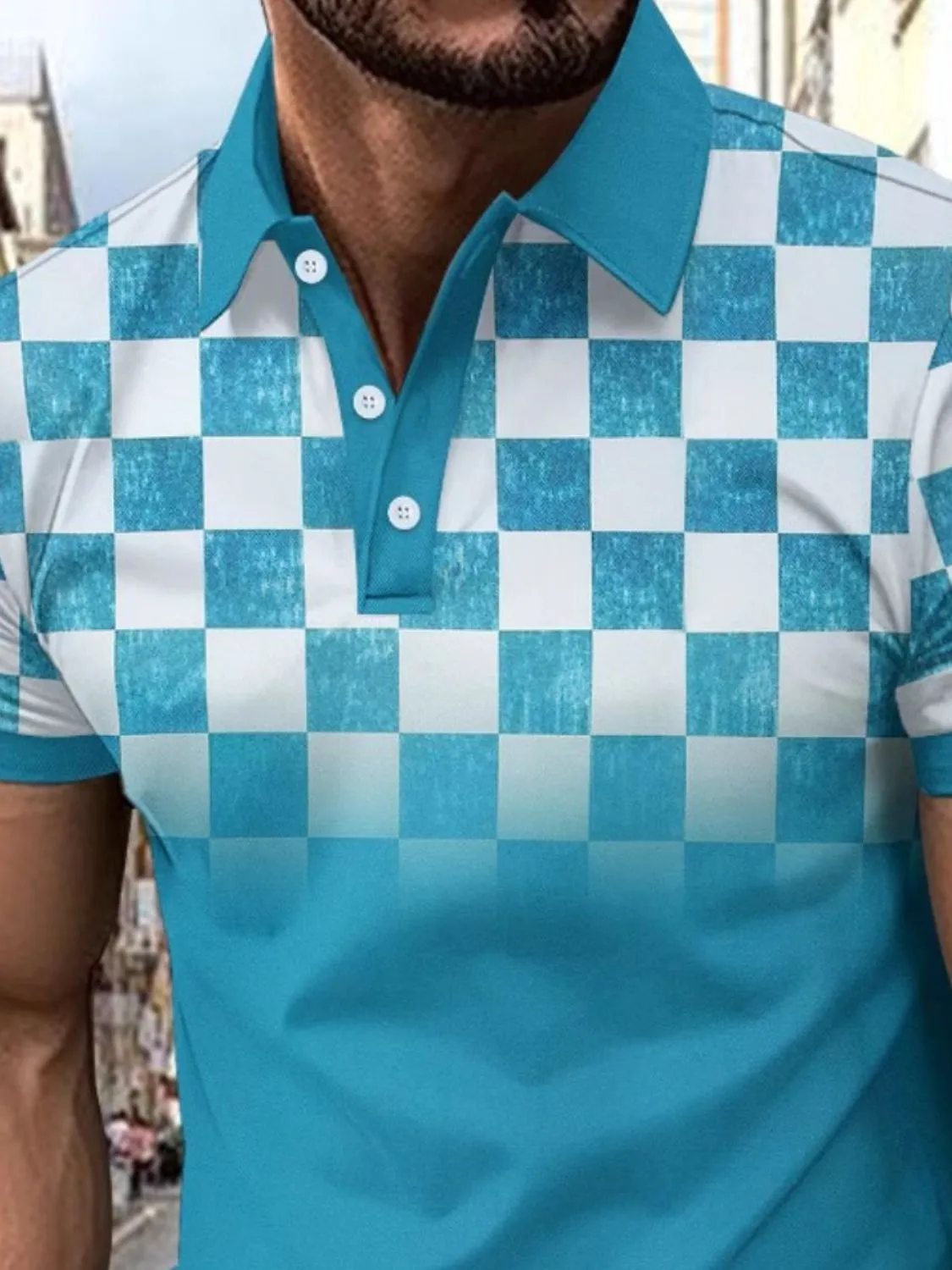 Men's Full Size Collared Checkered Short Sleeve Polo Plus Size sold by Unique Kulture product image thumbnail 5
