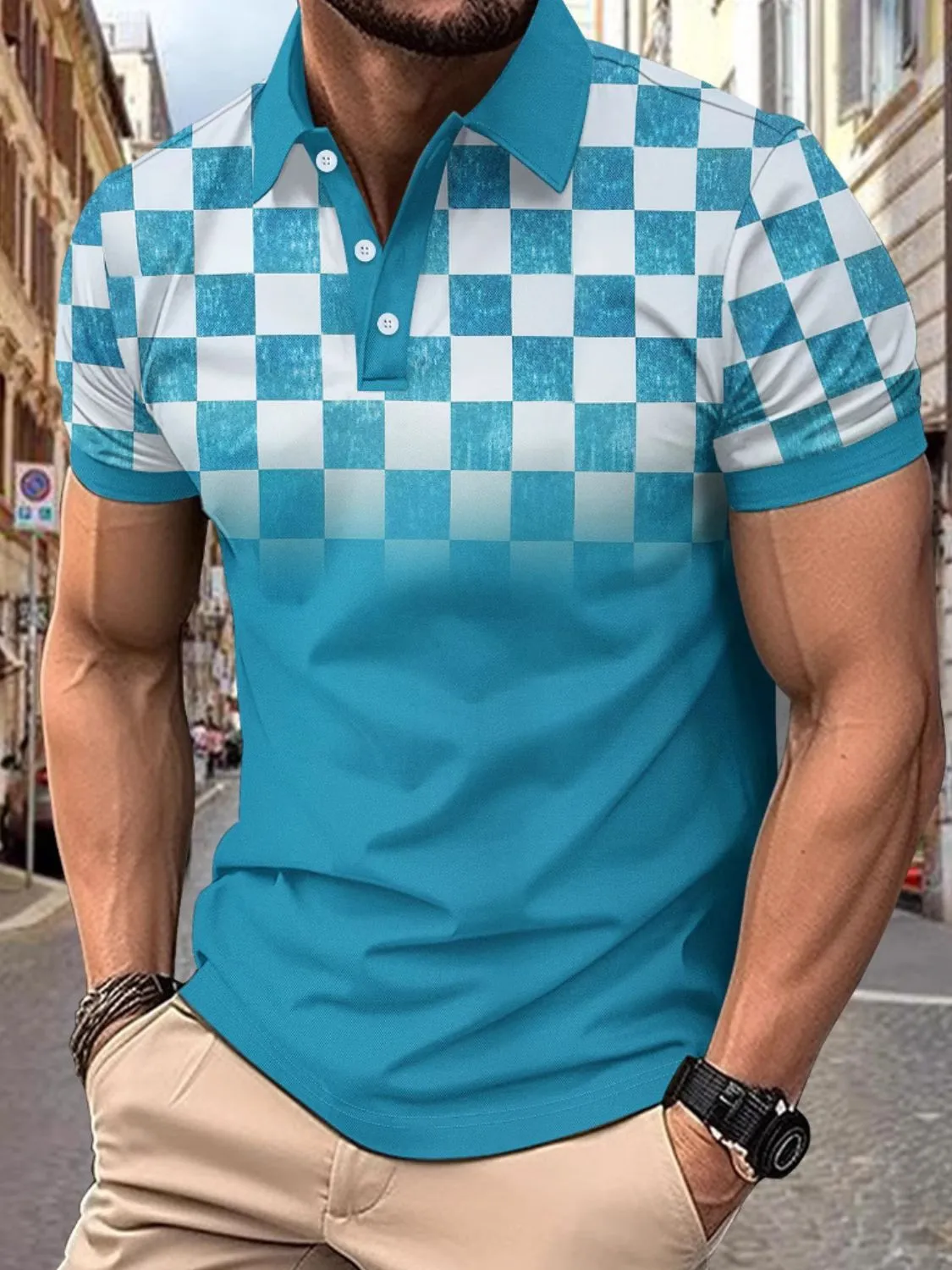 Men's Full Size Collared Checkered Short Sleeve Polo Plus Size sold by Unique Kulture product image thumbnail 4