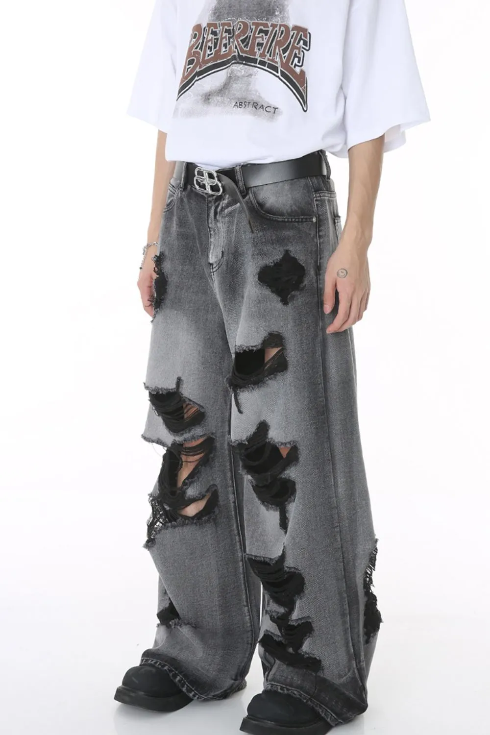 Distressed Wide Leg Jeans with Pockets sold by Unique Kulture product image thumbnail 2