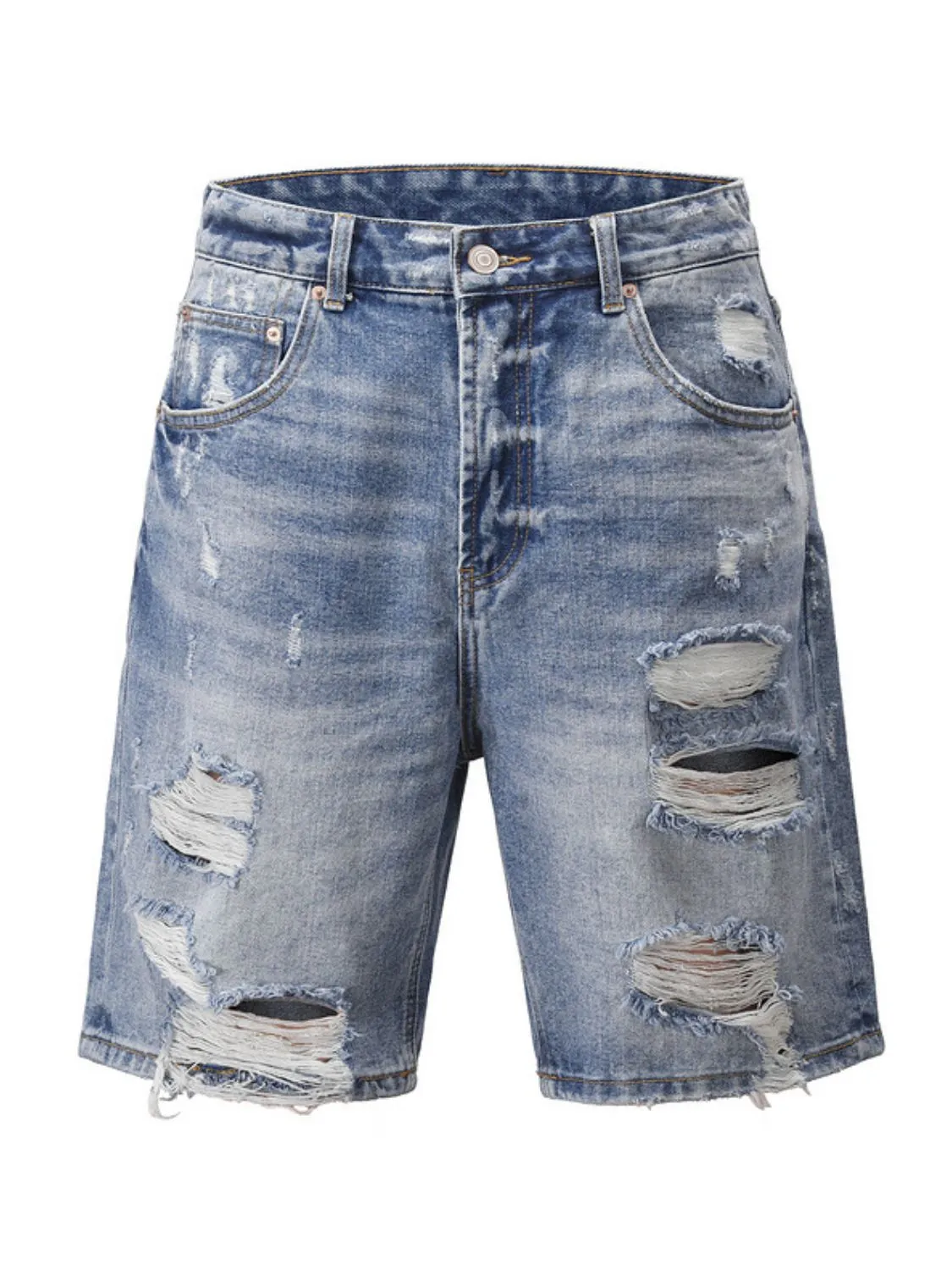 Men's Distressed Denim Bermuda Shorts sold by Unique Kulture