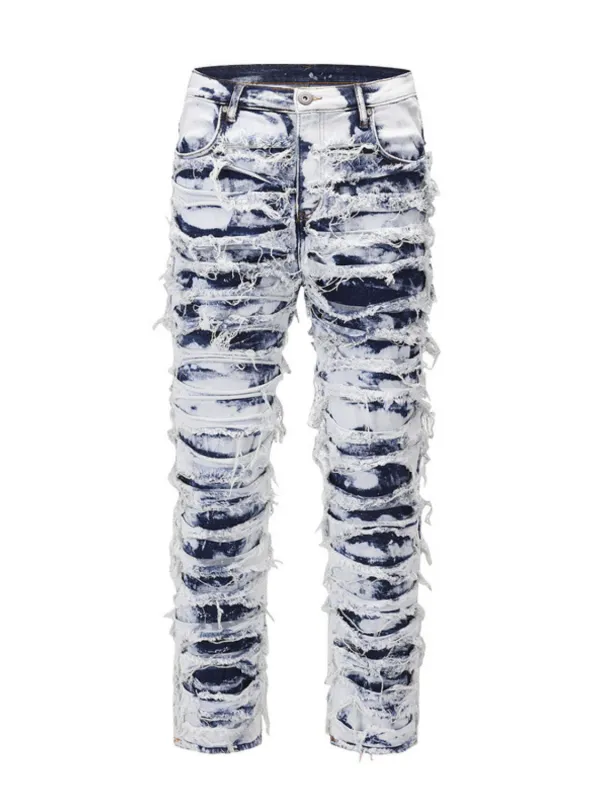 Men's Distressed Raw Hem Straight Jeans sold by Unique Kulture