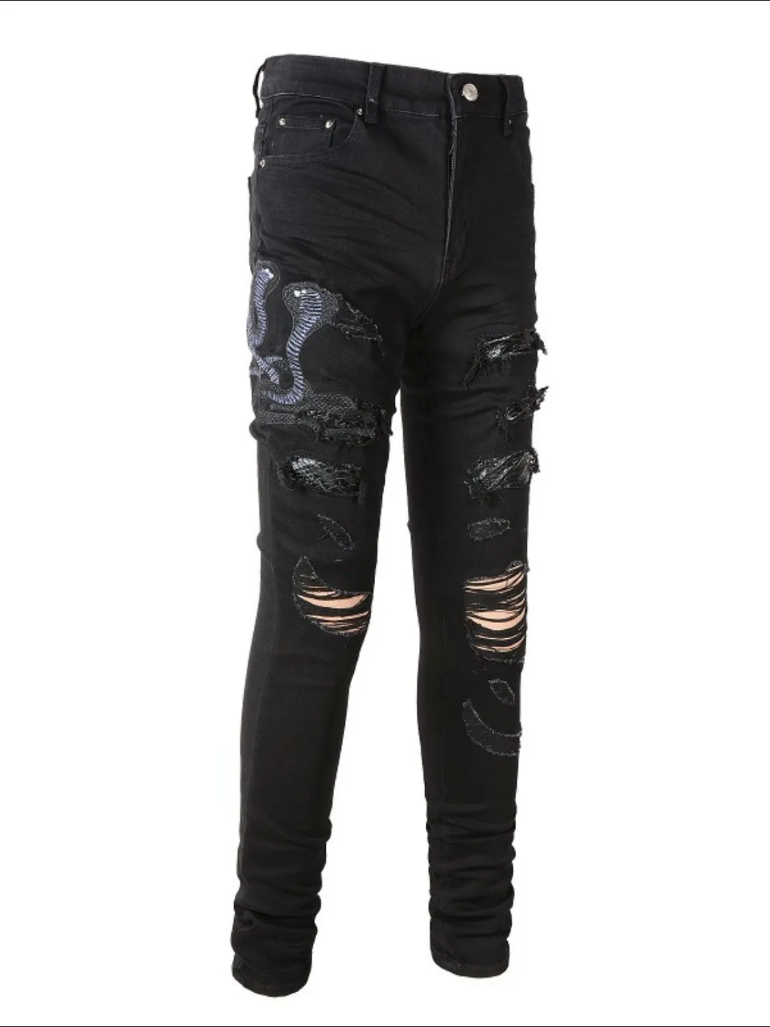 Men's Washed Snake Embroidered Slim Jeans sold by Unique Kulture product image thumbnail 3