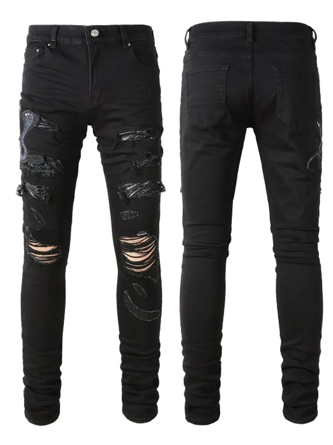 Men's Washed Snake Embroidered Slim Jeans sold by Unique Kulture product image thumbnail 2