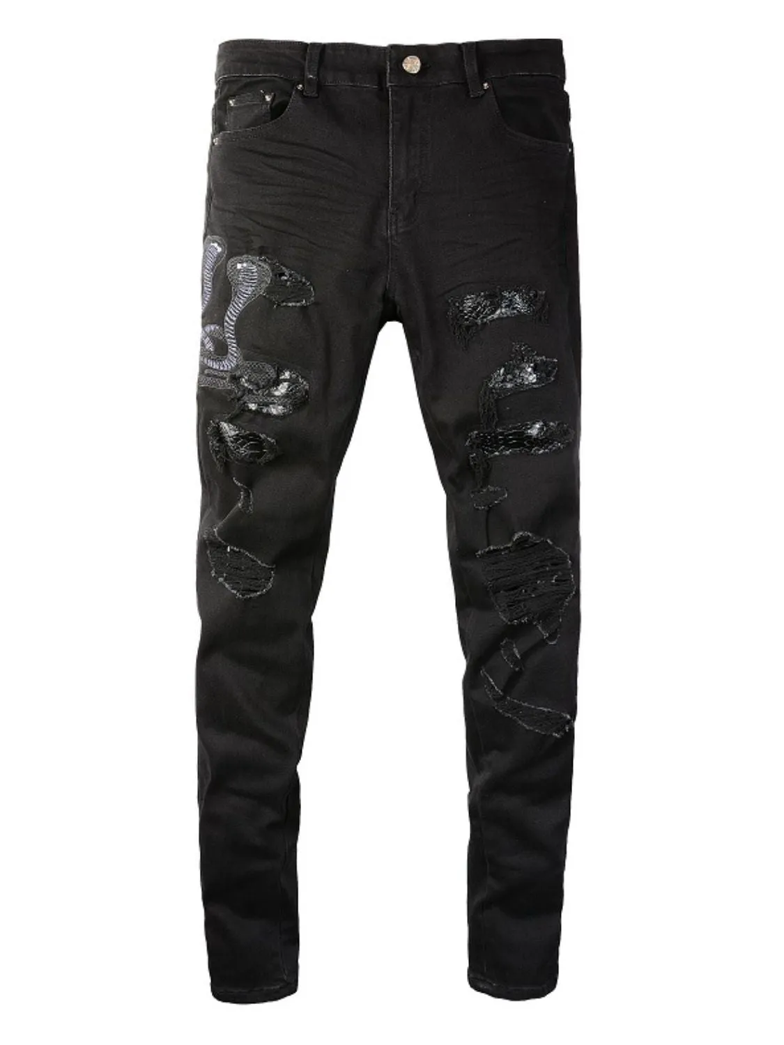 Men's Washed Snake Embroidered Slim Jeans sold by Unique Kulture
