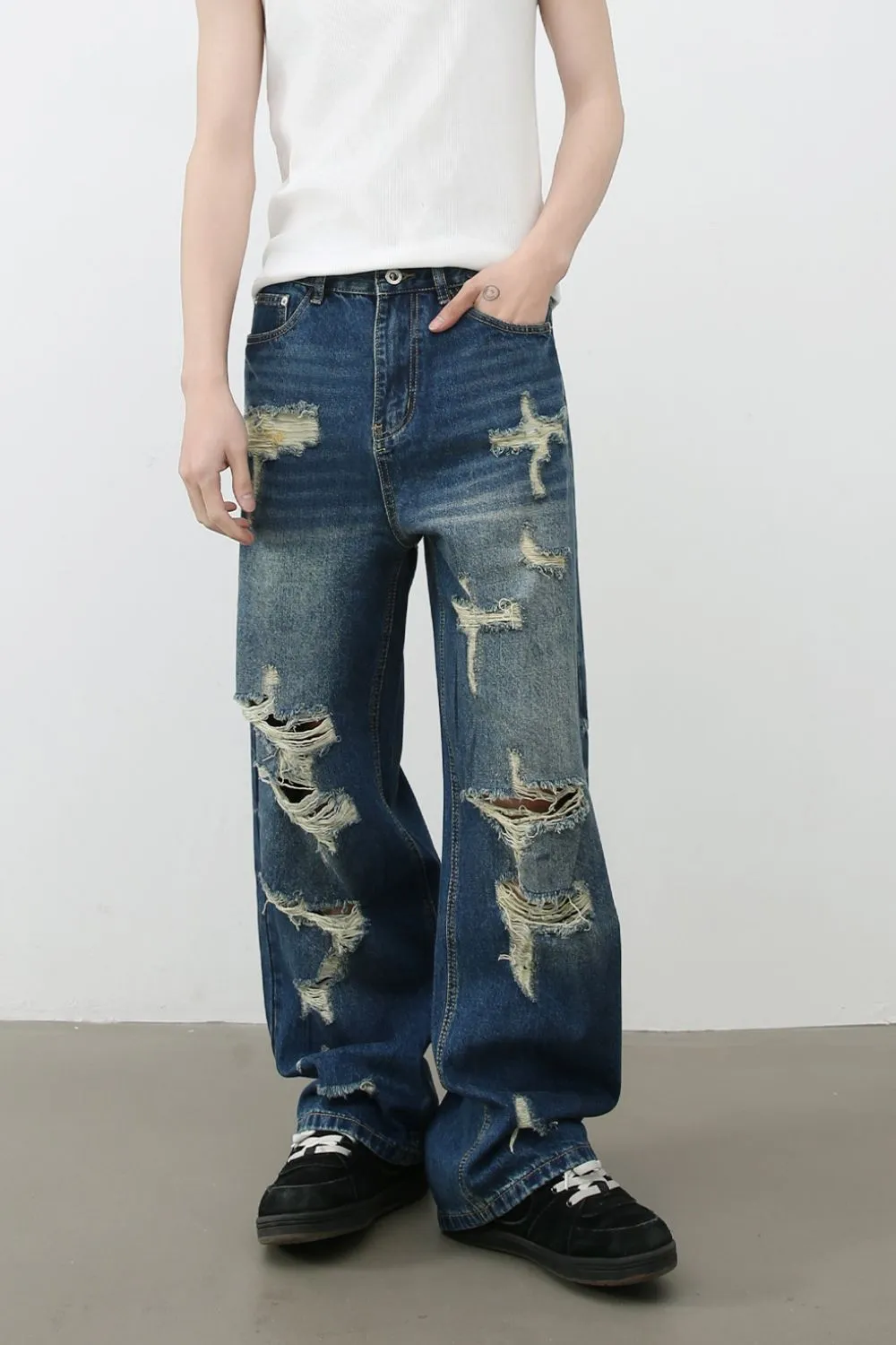 Men's Distressed Jeans with Pockets sold by Unique Kulture
