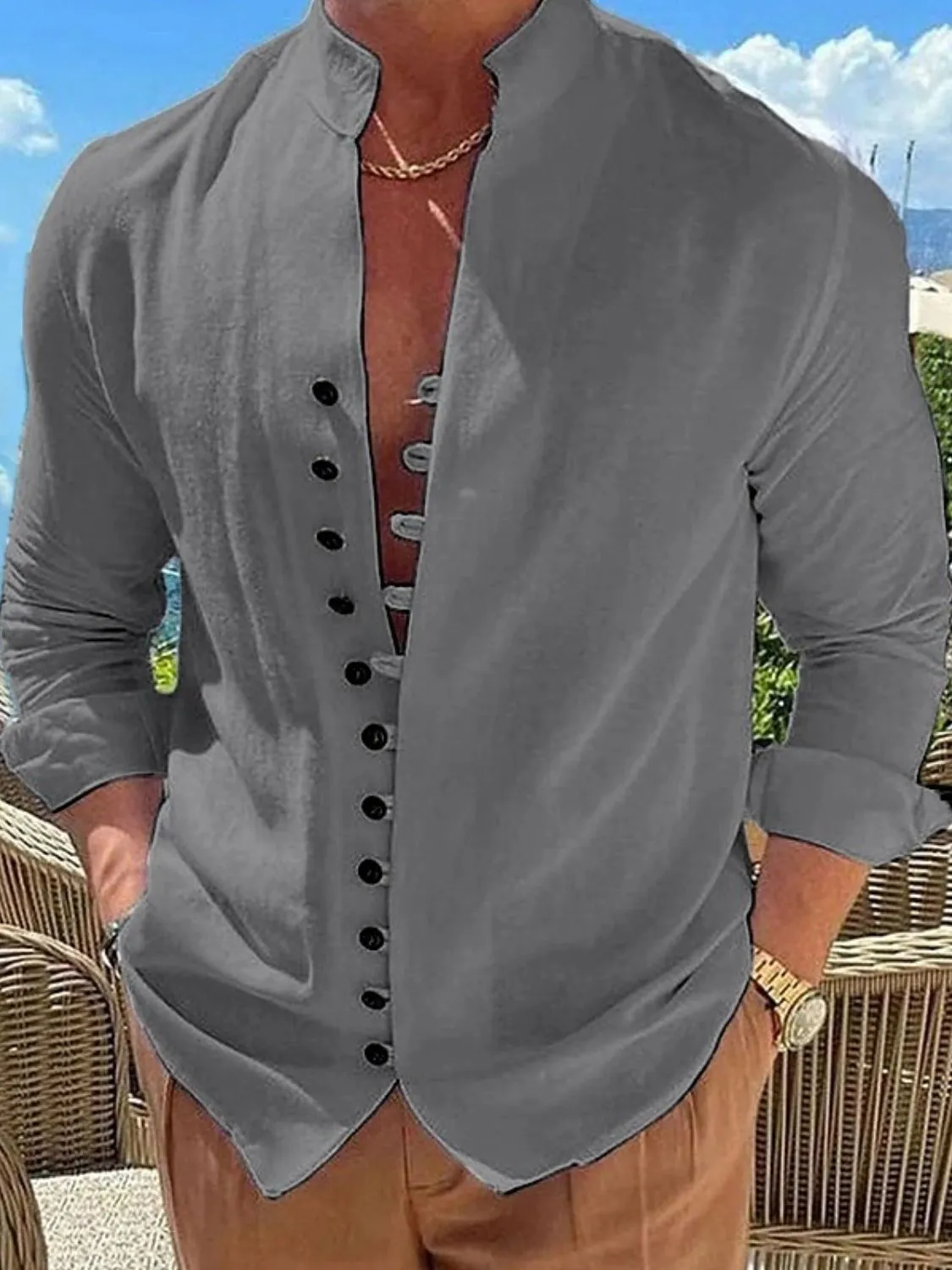Men's Full Size Button Front Long Sleeve Shirt Plus Size sold by Unique Kulture product image thumbnail 3