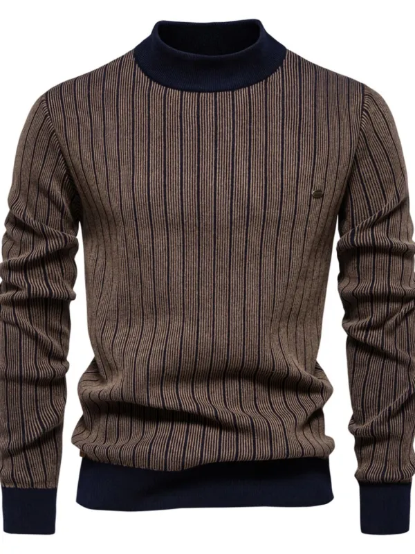 Men's Mock Neck Contrast Striped Sweater sold by Unique Kulture