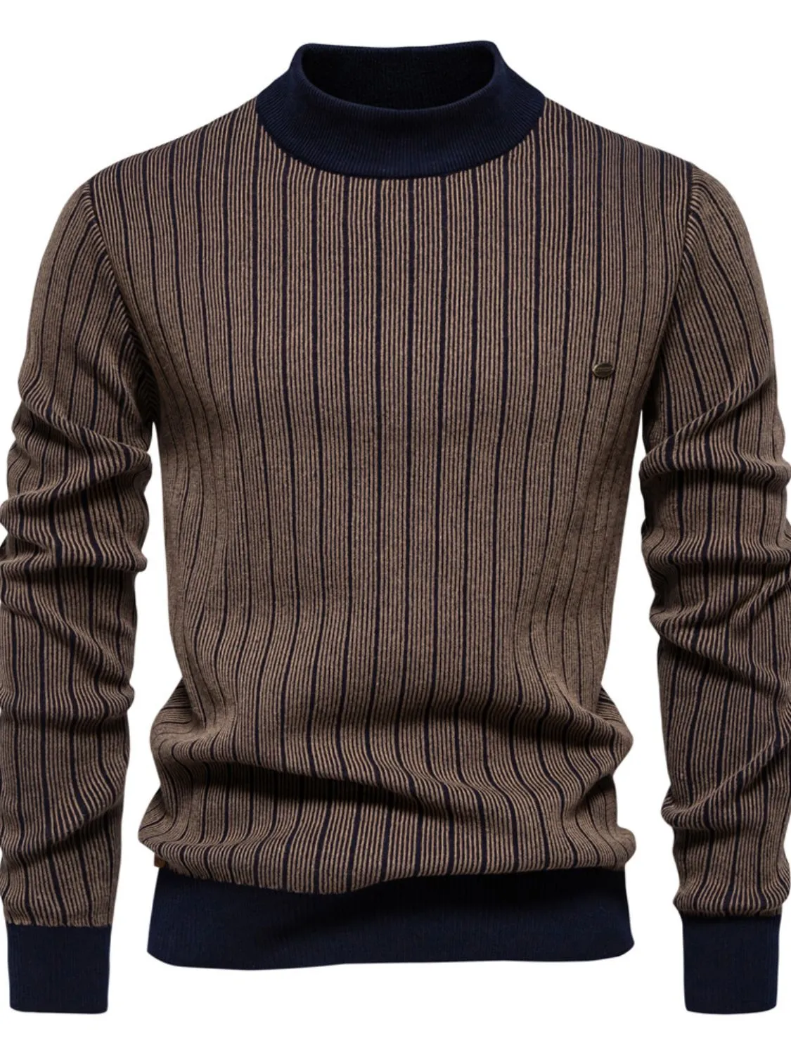 Men's Mock Neck Contrast Striped Sweater sold by Unique Kulture product image thumbnail 4