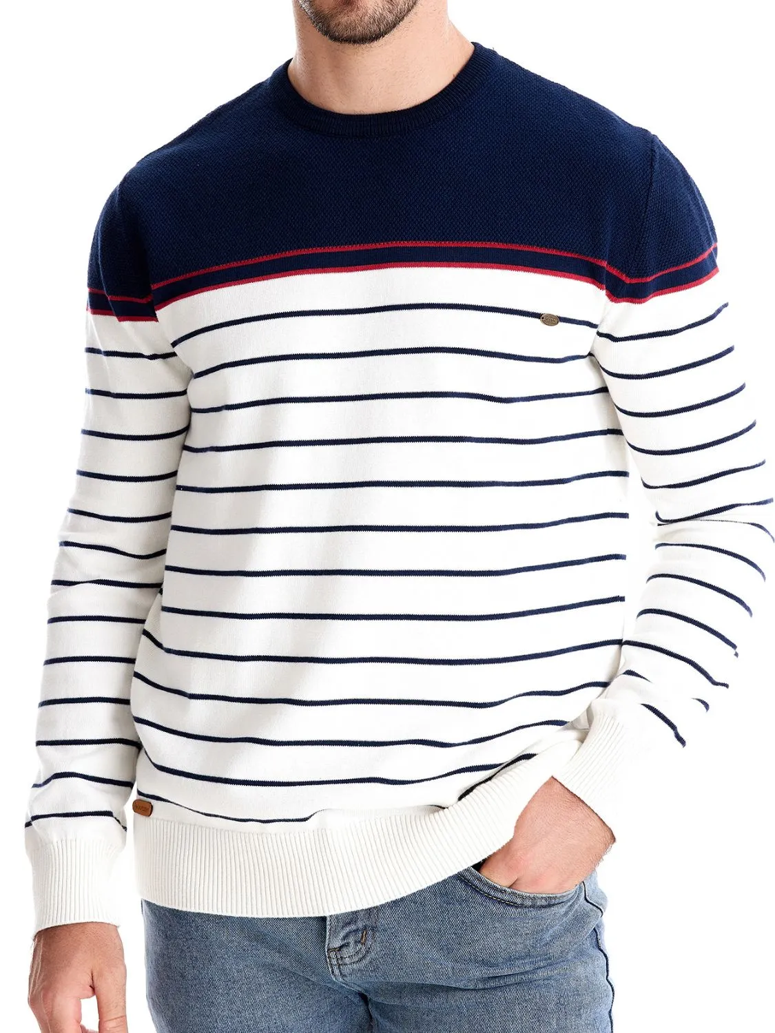 Men's Striped Round Neck Long Sleeve Sweater sold by Unique Kulture