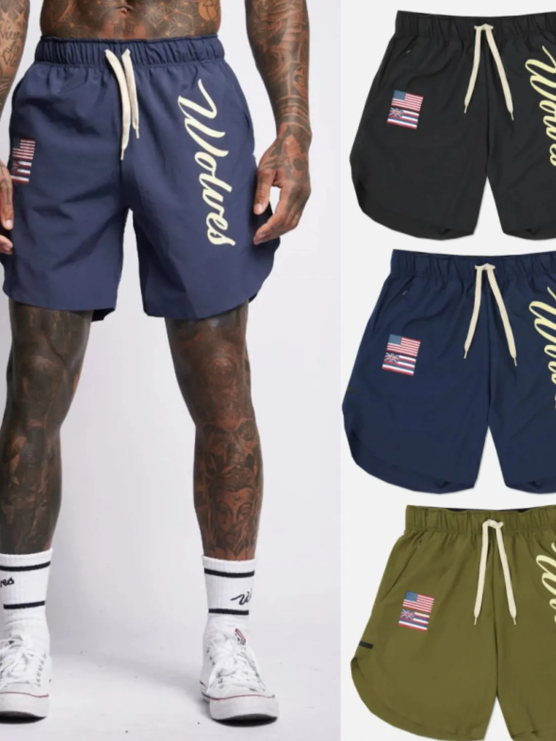 Men's Plus Size Drawstring US Flag Active Shorts sold by Unique Kulture
