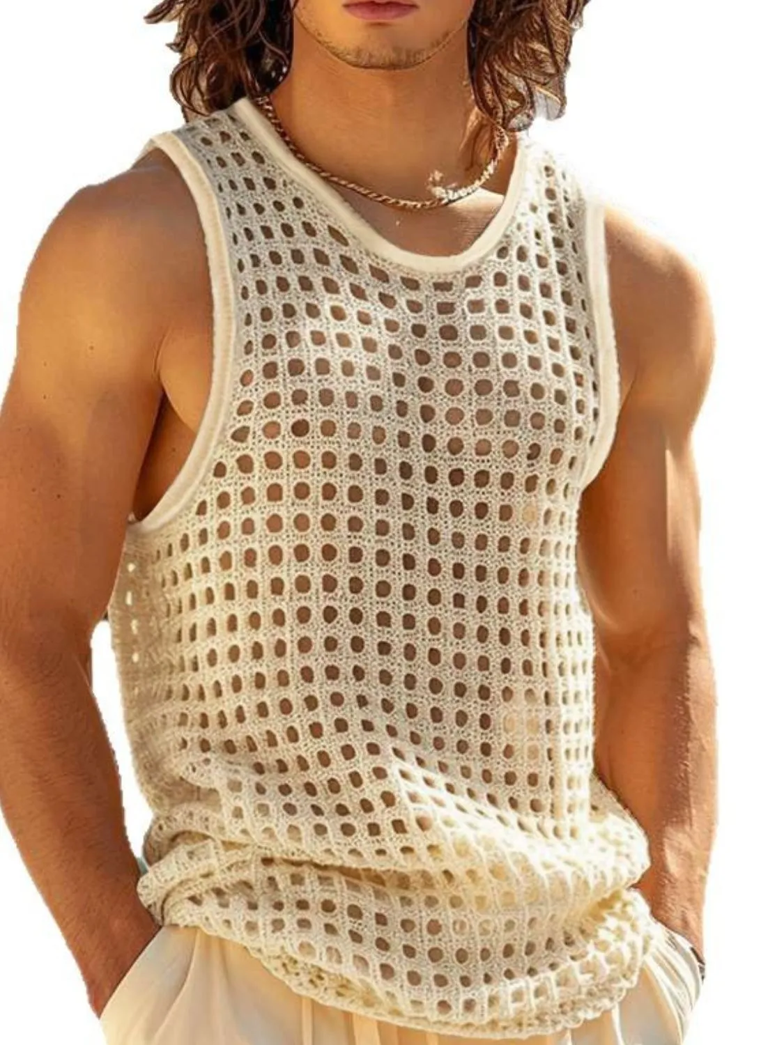 Men's Openwork Round Neck Tank sold by Unique Kulture product image thumbnail 5