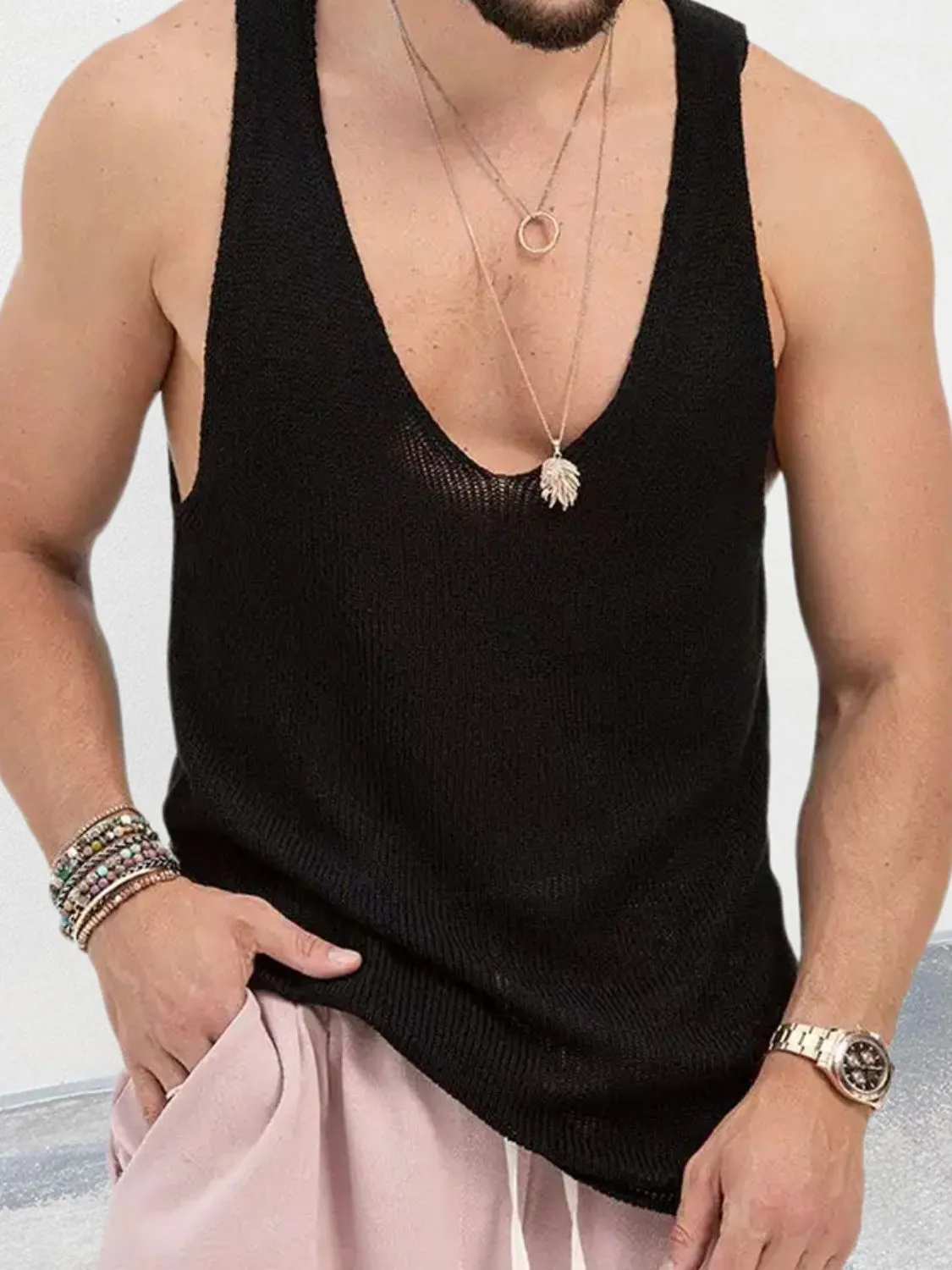Men's Scoop Neck Knit Tank sold by Unique Kulture