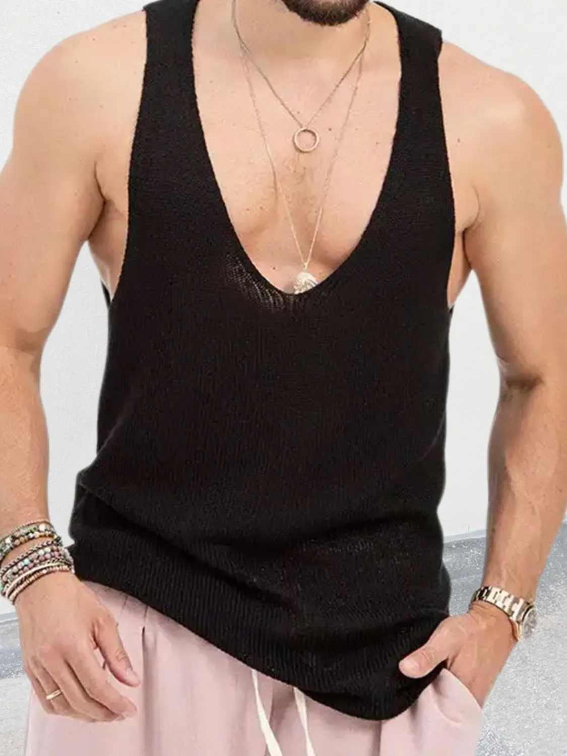 Men's Scoop Neck Knit Tank sold by Unique Kulture product image thumbnail 2