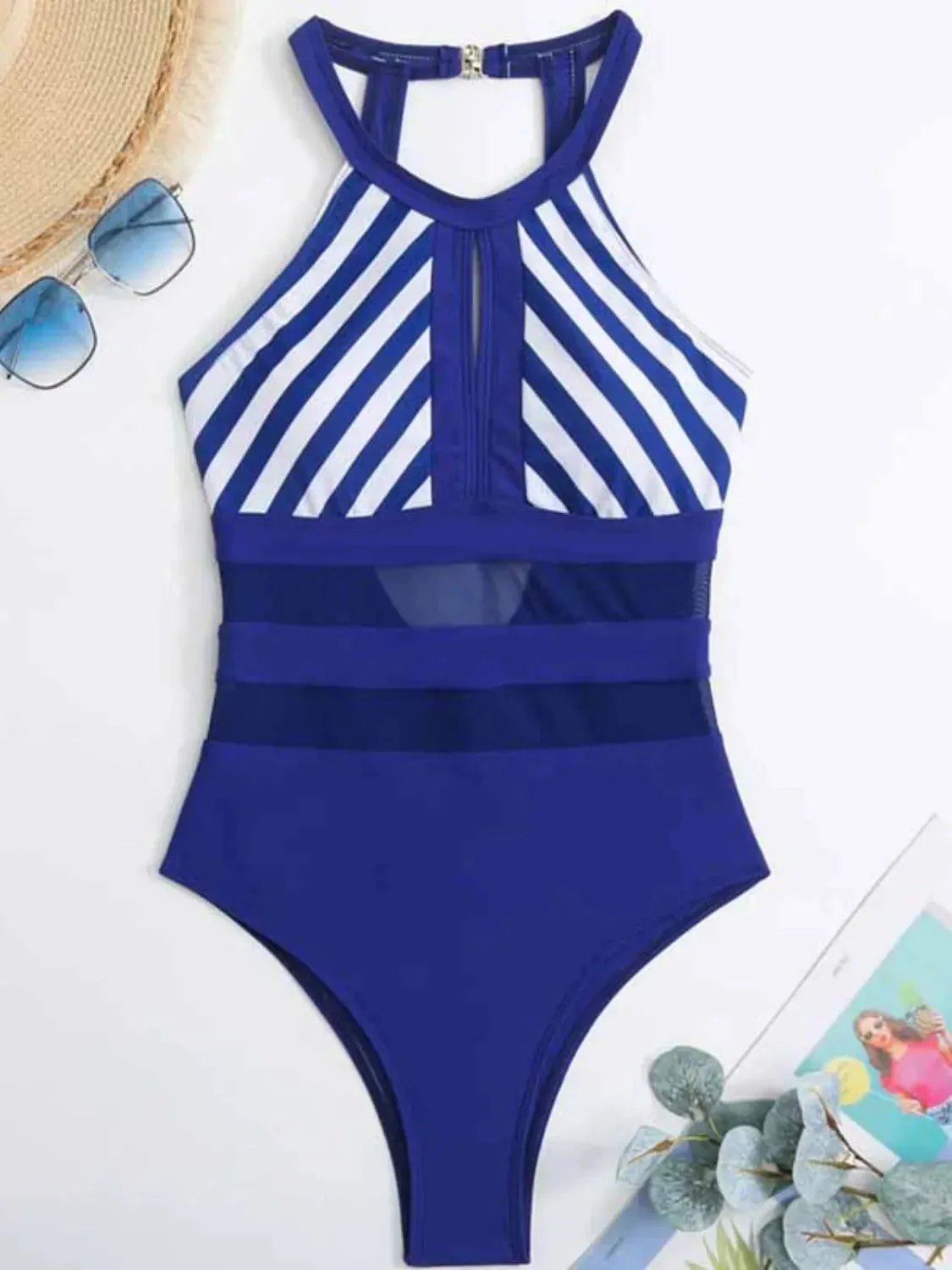 Mesh Detail Backless Striped One-Piece Swimsuit sold by Unique Kulture product image thumbnail 5