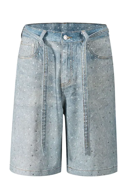Men's Washed Rhinestone Denim Bermuda Shorts sold by Unique Kulture