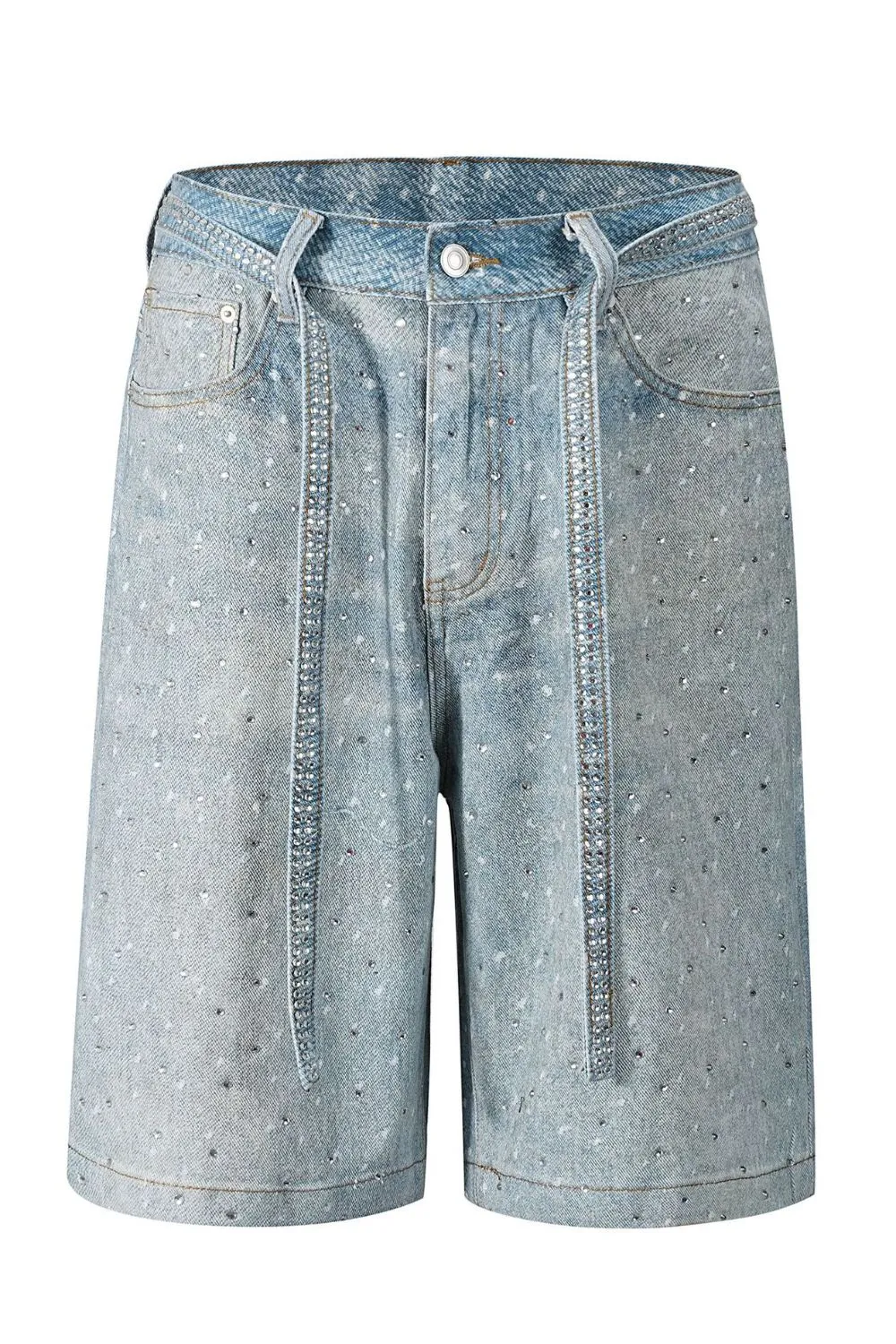 Men's Washed Rhinestone Denim Bermuda Shorts sold by Unique Kulture