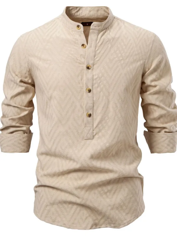 Men's Half Button Geometric Texture Collared Neck Shirt sold by Unique Kulture