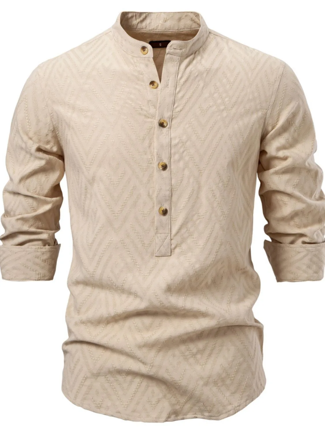 Men's Half Button Geometric Texture Collared Neck Shirt sold by Unique Kulture