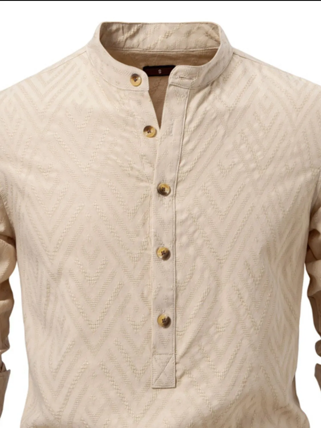 Men's Half Button Geometric Texture Collared Neck Shirt sold by Unique Kulture product image thumbnail 2