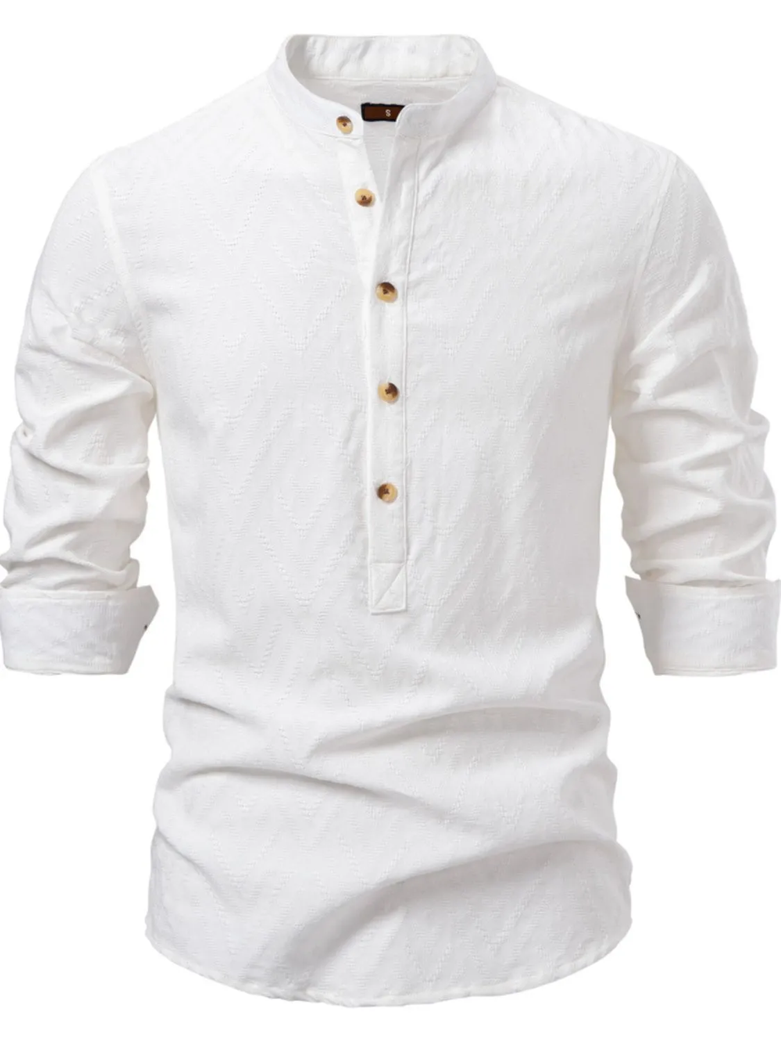 Men's Half Button Geometric Texture Collared Neck Shirt sold by Unique Kulture product image thumbnail 3