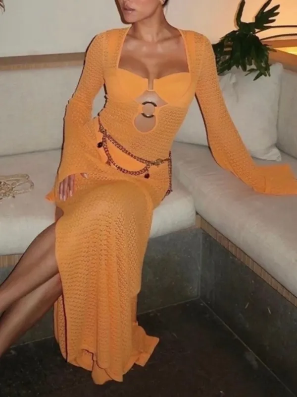 Slit Plunge Flare Sleeve Cover-Up Dress sold by Unique Kulture