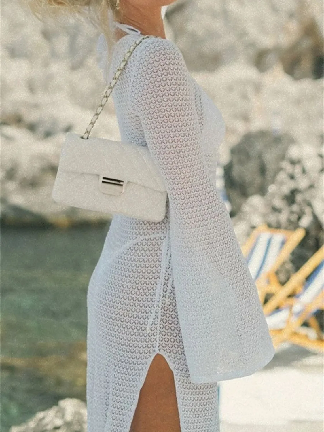 Slit Plunge Flare Sleeve Cover-Up Dress sold by Unique Kulture product image thumbnail 5