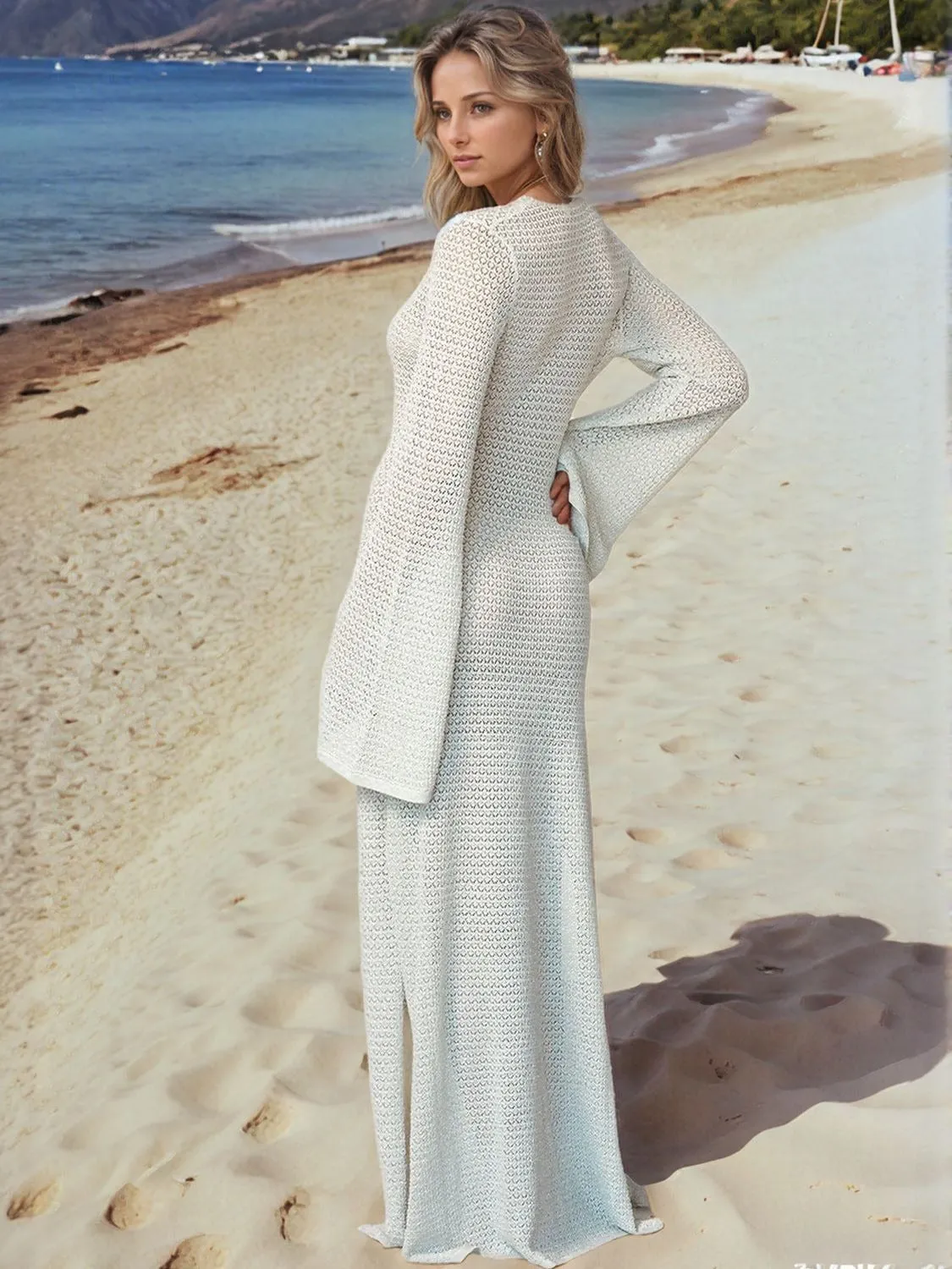 Slit Plunge Flare Sleeve Cover-Up Dress sold by Unique Kulture product image thumbnail 4