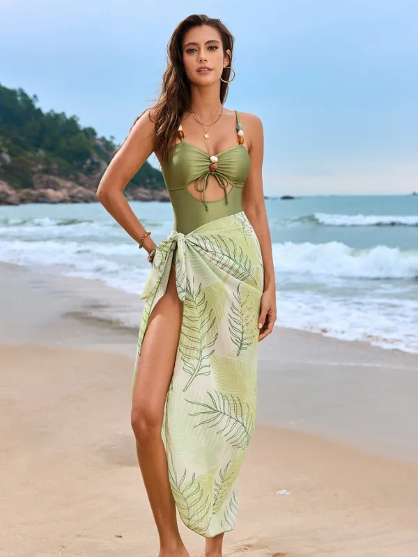 Cutout Sweetheart Neck One-Piece Swimwear and Cover-Up Swim Set sold by Unique Kulture
