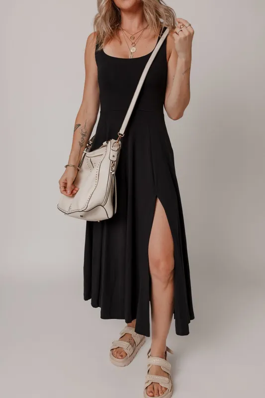 Side Slit Scoop Neck Wide Strap Dress sold by Unique Kulture