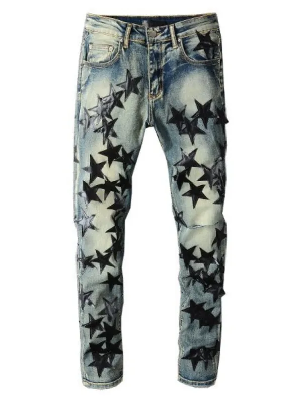 Men's Washed Star Slim Jeans made by Trendsi