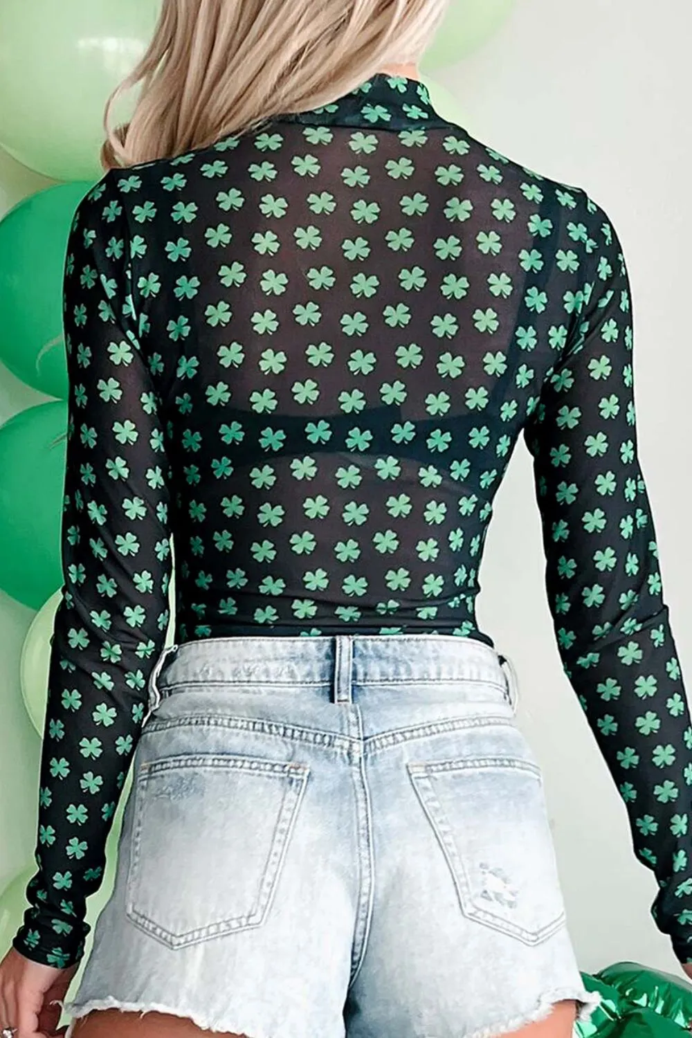 Lucky Clover Mock Neck Long Sleeve Bodysuit sold by Unique Kulture product image thumbnail 3
