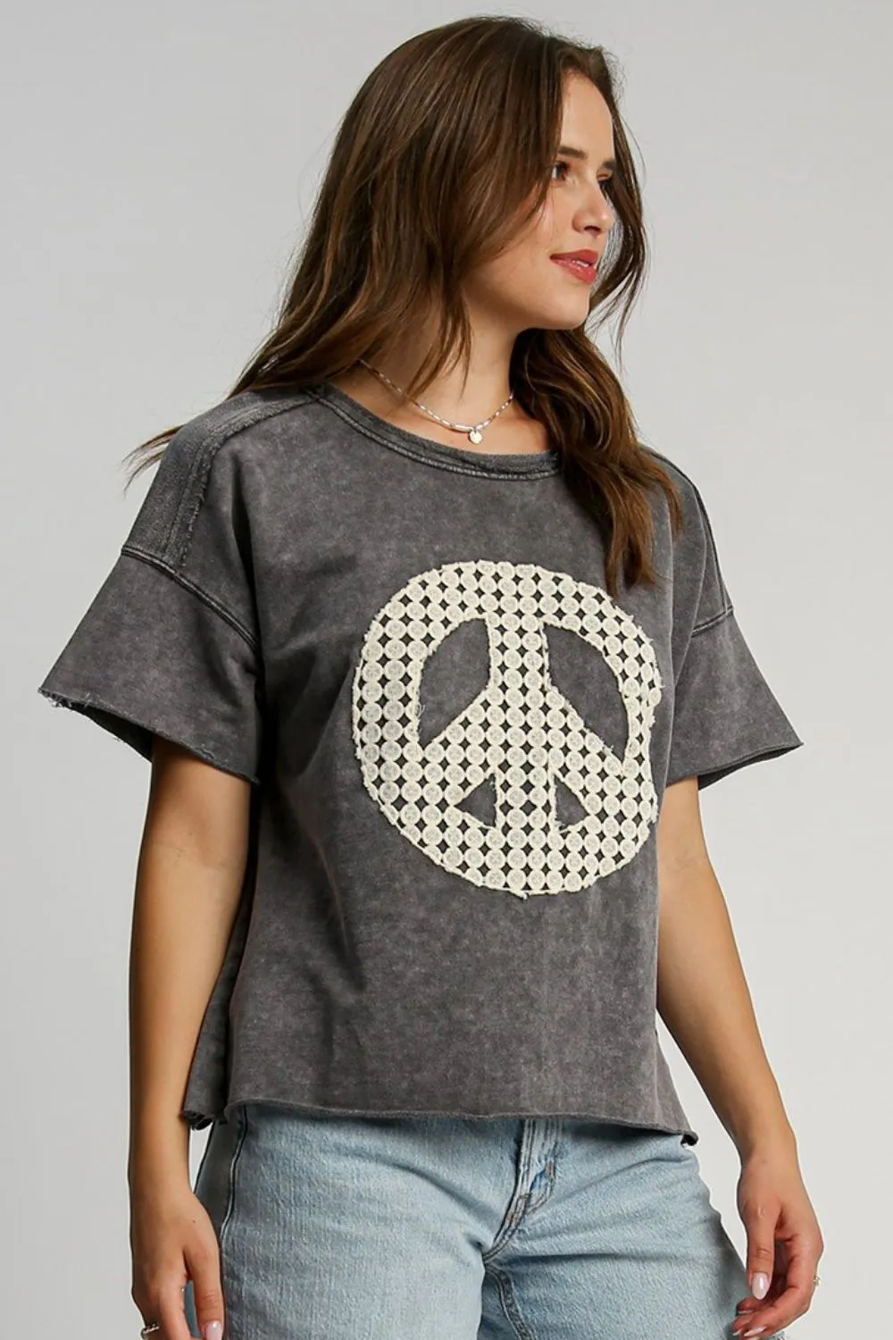 Umgee Full Size Plus Size Mineral Wash T-Shirt with Beautiful Lace Applique sold by Unique Kulture product image thumbnail 2