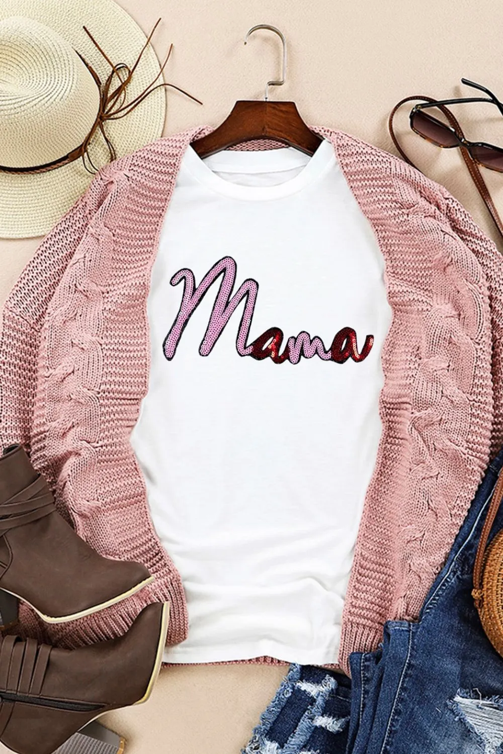 MAMA Sequin Round Neck Short Sleeve T-Shirt sold by Unique Kulture product image thumbnail 3