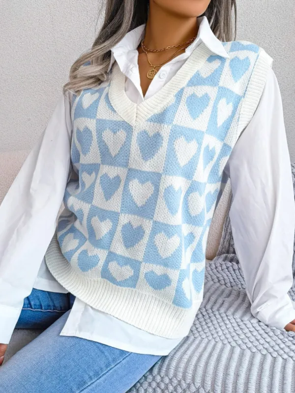 Heart V-Neck Sweater Vest sold by Unique Kulture