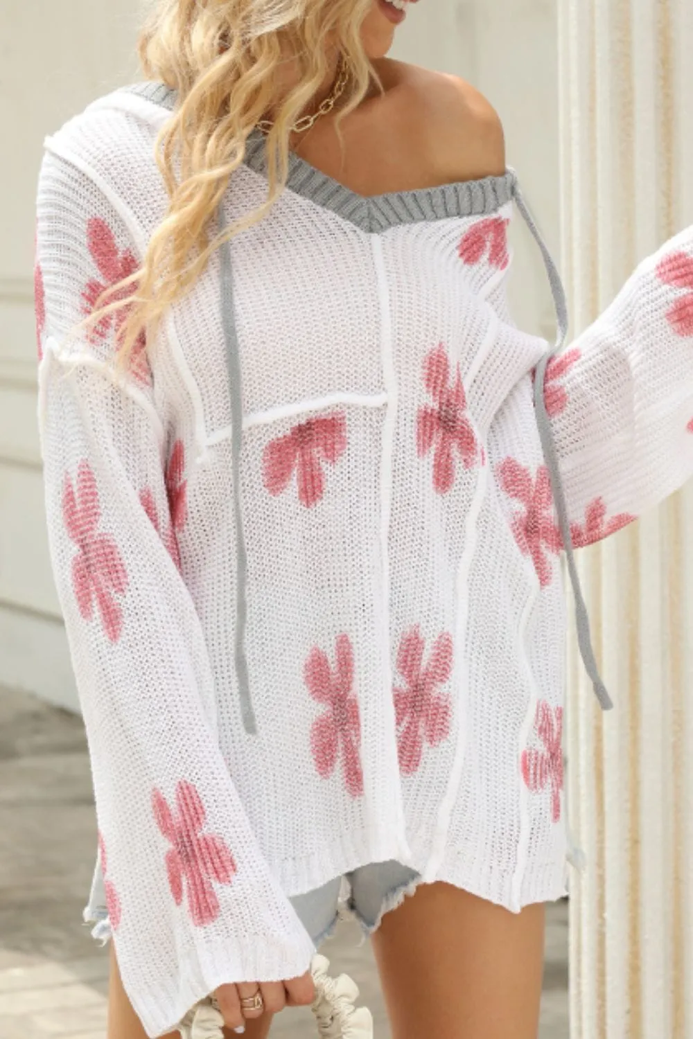 Drawstring Flower Hooded Knit Top sold by Unique Kulture product image thumbnail 3