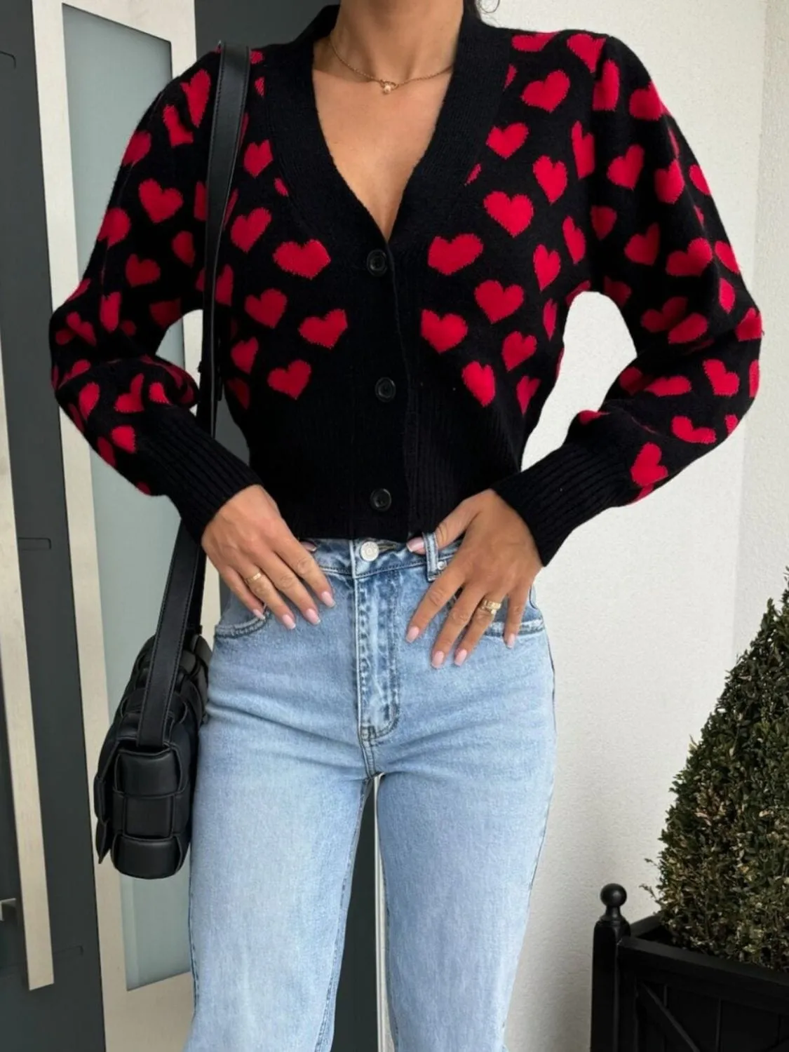 Valentine’s Day Heart V-Neck Cropped Cardigan sold by Unique Kulture product image thumbnail 2