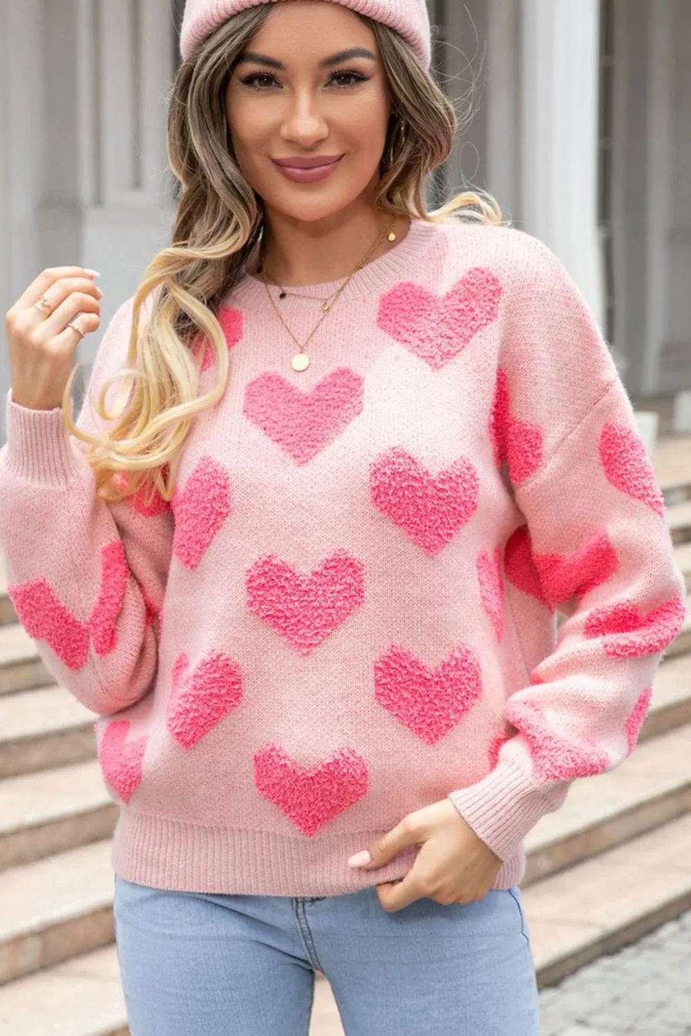 Heart Jacquard Round Neck Sweater sold by Unique Kulture product image thumbnail 3