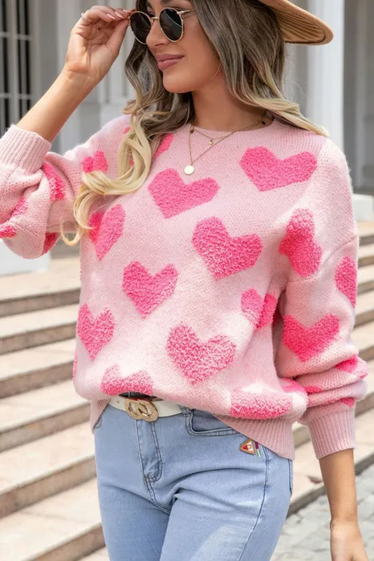Heart Jacquard Round Neck Sweater sold by Unique Kulture
