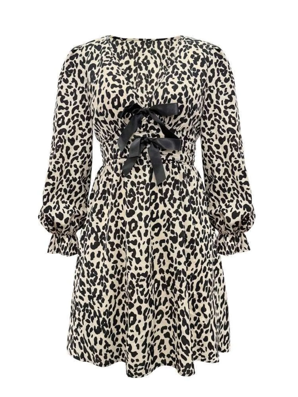 Leopard V-Neck Flounce Sleeve Dress sold by Unique Kulture product image thumbnail 4