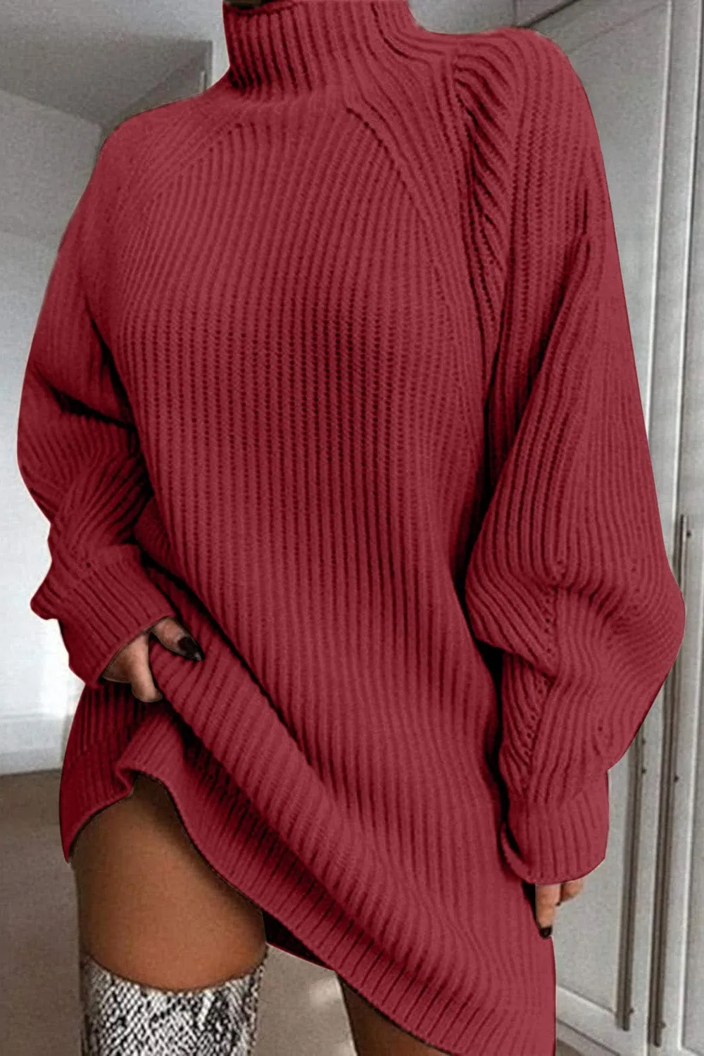Mock Neck Dropped Shoulder Sweater Dress sold by Unique Kulture product image thumbnail 4