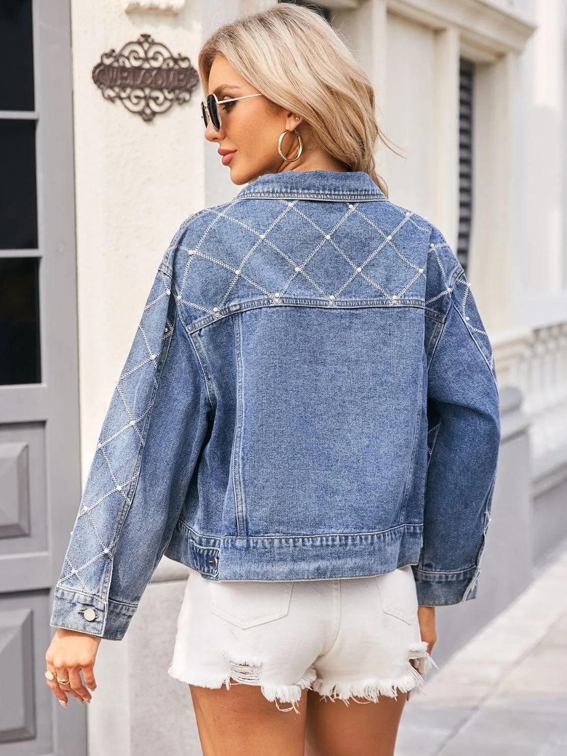 Pearl Trim Long Sleeve Denim Jacket sold by Unique Kulture product image thumbnail 2