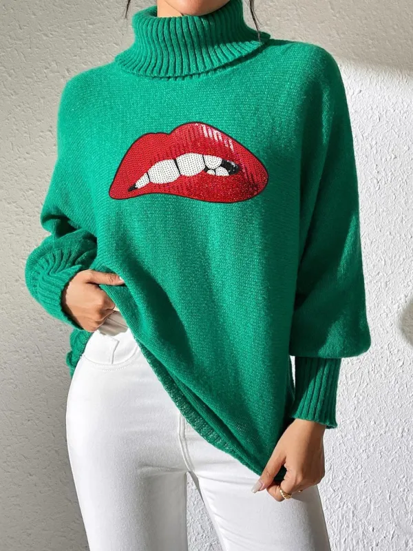 Lip Turtleneck Long Sleeve Sweater made by Unique Kulture