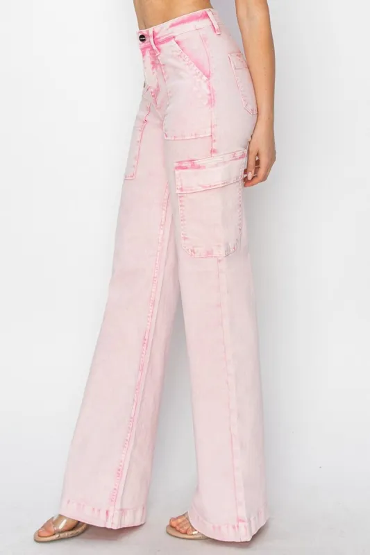Full Size High Rise Wide Leg Cargo Pocket Jeans sold by Unique Kulture